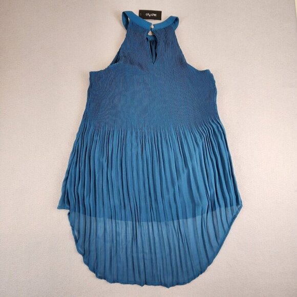 City Chic NEW Womens Blue Pleated Hi-Low Tank Halter Top Shirt Tunic Small (16) - Picture 12 of 12